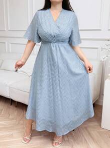 Modelyn Vestido de unicolor de manga corta talla grande, de moda para el verano - Azul - Ver 3