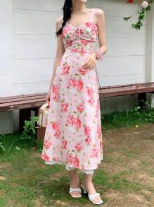 Breezaya Damen figurbetontes Kleid mit Knoten, Spitzenbesatz und Spaghettiträgern (zufälliger Schnitt)