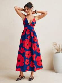 VALERIA GALIPOLI Floral Print Double Straps Midi Dress Women Summer Going Out Outfit Vacation Holiday Beach