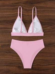 SHEIN Swim Women's Solid Color Sexy Bikini Set For Summer Beach, Wireless - Baby Pink - View 5