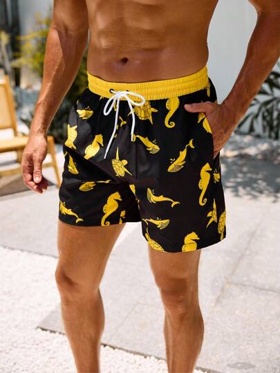 Manfinity VDAYZ 男士夏威夷度假休闲条纹拼色沙滩短裤