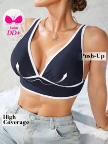Swim DD+ 1 Pc Women's Elegant & Sexy Halter Black & White Summer Beach Vacation Swimsuit Top - Black and White - View 2