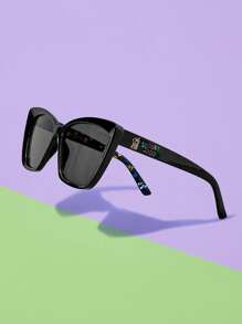 SCOOBY-DOO X SHEIN Black-Colored Cartoon Pattern Large Frame Fashionable Glasses - Black - View 2