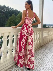 SHEIN VCAY 女式梭织印花宽松阔腿连体裤