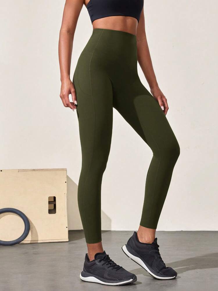 24'' CoreHold FeatherFit™-Sculpt CoreHold No Slip Fit Boning Tummy Control No Front Seam Leggings With Side Pockets Medium Impact Workout Jogging Gym Training  Spring Summer