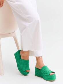 Solezae Open Toe Strap Wedge Slide Sandals Summer Shoes Spring Shoes Spring Break Easter Vacation Shoes Casual Shoes Beach Shoes Mother's Day Present Valentine's Day - Green - View 2