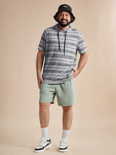 EASEVO Sudadera con capucha holgada de punto con estampado de rayas talla grande para hombres, de verano