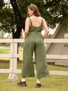 LanaWest Military Green Overall Jumpsuit With Wide Leg - Army Green - View 2