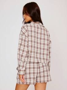 MUSERA Kariertes Hemd mit Knöpfen, kurze Ärmel, Frühling, Sommer Lässig, süßer Urlaubs-Sommer Boho Festival süße Sommer Tops Karo Strand Urlaub - Verschiedenfarbig - Übersicht 4