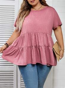 SHEIN CURVE+ Plus Size Solid Color Minimalist Casual Round Neck Short Sleeve Dressbeach Outfits For Woman/Beach Dress/Beach Vacation Outfits/Beach Essentials / Graduation/Tea Party Dresssummer/Country/Beach Vacation Outfits/Beach Outfits/Beach Wear