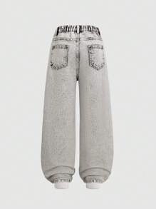 Tween Boy Casual Straight Leg Acid-Washed Pants - Light Grey - View 2