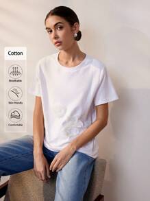 Uhlyne Summer Women's Elegant Floral 3D Print T-Shirt - White - View 1