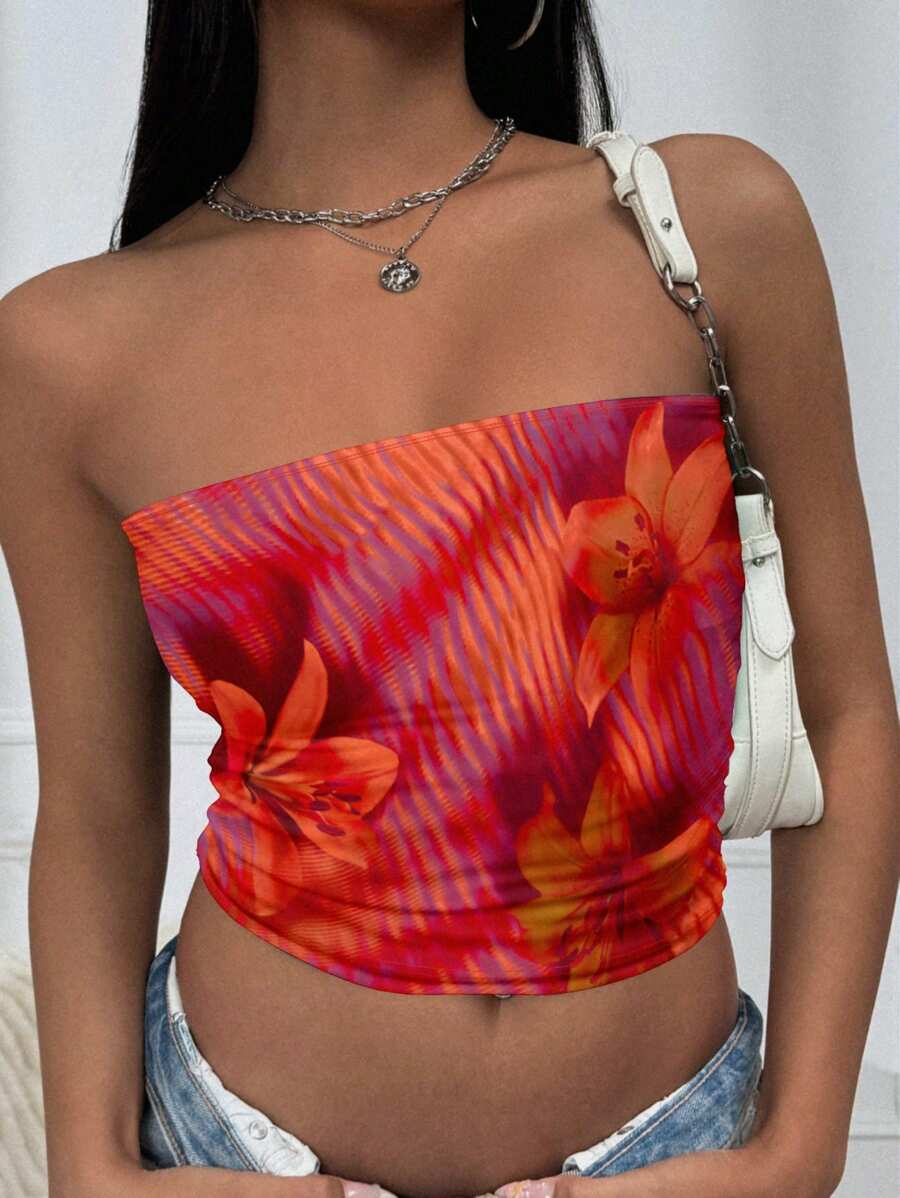 INAWLY 女士百合花卉印花短款抹胸