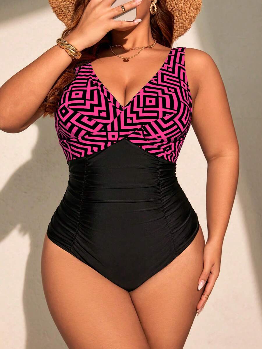 Swim Lushoire Đồ bơi một mảnh họa tiết hình học cỡ lớn cho nữ - Nhiều màu - Xem 1