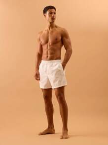 Musero Men Pinstripe Elasticated Waistline Swim Short Summer Spring Holiday Vacation Beach