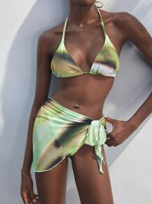 Maija Women Halter Spaghetti Strap Triangle Bikini Set, Summer,Beach Vacation Outfits - Green - View 1