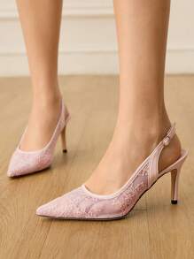 CUCCOO HITCHD Scarpe col tacco a spillo a punta in pizzo con decoro floreale e fiocchi di neve, eleganti, adatte a matrimoni, occasioni formali e feste come Natale e San Valentino
