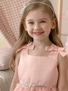 SHEIN Vestido sin mangas elegante y con decoración de lazos rosados para niñas jóvenes
