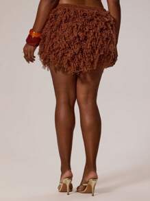 MUSERA Plus Size Knit Frill V Hem Mini Skirt Swim, Holiday, Sexy, Cute Winter Fall Autumn Autumn Winter Fall Thanksgiving Chic