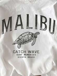 INAWLY Camiseta casual de manga corta, cuello redondo, con estampado de eslogan y tortuga, holgada para mujer