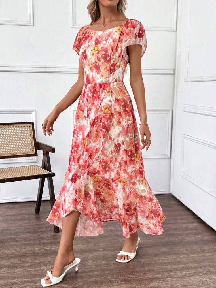 Women Long Dress With Short Sleeve, Fashion For Summer,Bodycon Dress,Summer Outfits, Floral Dress Vacation Outfit For Women Spring Sunmmer