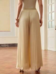 ZEYLAH Quần Culottes ống rộng co giãn màu trơn xếp ly dáng rộng cho nữ - Màu be - Xem 3