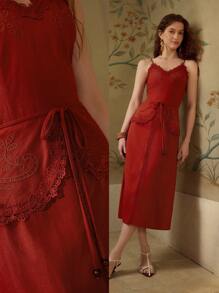 MOTF PREMIUM ROBE CAMI CEINTURÉE BRODÉE - Jaune citron - Voir 2