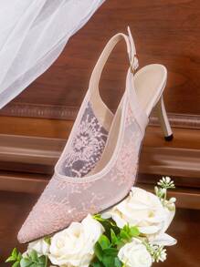 CUCCOO HITCHD Scarpe col tacco a spillo a punta in pizzo con decoro floreale e fiocchi di neve, eleganti, adatte a matrimoni, occasioni formali e feste come Natale e San Valentino