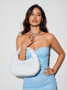 SHECARRY Women's Glitter Design Glamorous Party Handbag, White - White - View 4