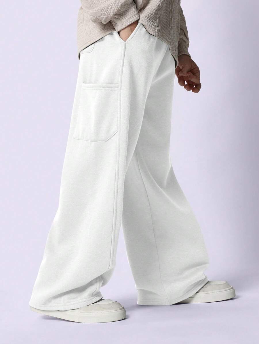 SUMWON 阔腿工装风运动裤，宽松直筒剪裁，休闲日常穿着，适合秋冬季 - 白色 - 查看 1