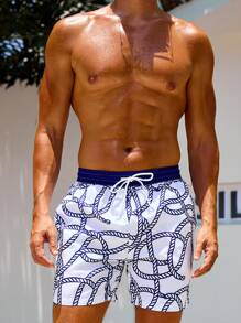 CoralVoy Shorts de playa casuales con estampado de cuerda para hombres, hawaianos - Azul - Ver 6