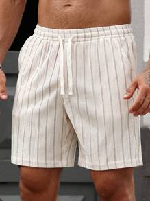 Manfinity Homme Men's Drawstring Elastic Waist Striped Summer Casual Shorts, For Back To School