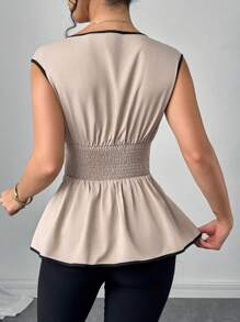 SHEIN Clasi Women's Contrast Color Trim Square Collar Waist Fitted Elegant Blouse, Summer   Business Casual Woman  Work Clothes Women  Office Outfits For Women    Business Casual  Business Women Attire   Professional Women Clothes   Graduation Dress  Woman  Clothes   Teacher Clothes   Airport Summer Honeymoon Woman For Women Boho