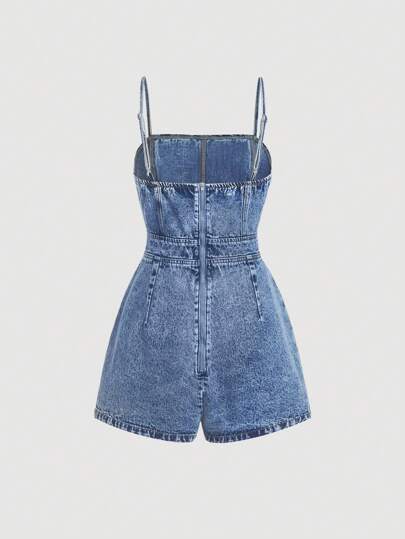 SHEIN MOD Plus Size Blue Denim Romper, Casual Skinny Fit Bib Overall, 4th Of July, Plus Size Women Clothes, Summer Outfits For Women Summer Clothes, Summer Jumpsuits For Women, Graduation Jumpsuits, Rompers For Women, Jumpsuits For Woman, Denim Jumpsuits, Cowgirl Outfits For Women, Vacation Outfits Women, Business Casual Woman, Birthday Outfits For Women, Country Concert Outfit