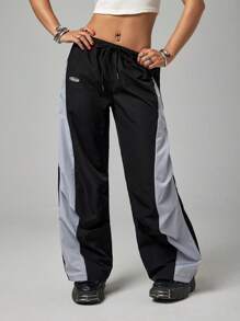 SHEIN PETITE Women's Color Block Drawstring Waist Casual Sports Pants, Summer