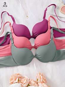 DesireSculpt 3pcs Solid Color Wire-Free Supportive Seamless Full Coverage Bras, Ultra-Soft Microfiber - Multicolor - View 3