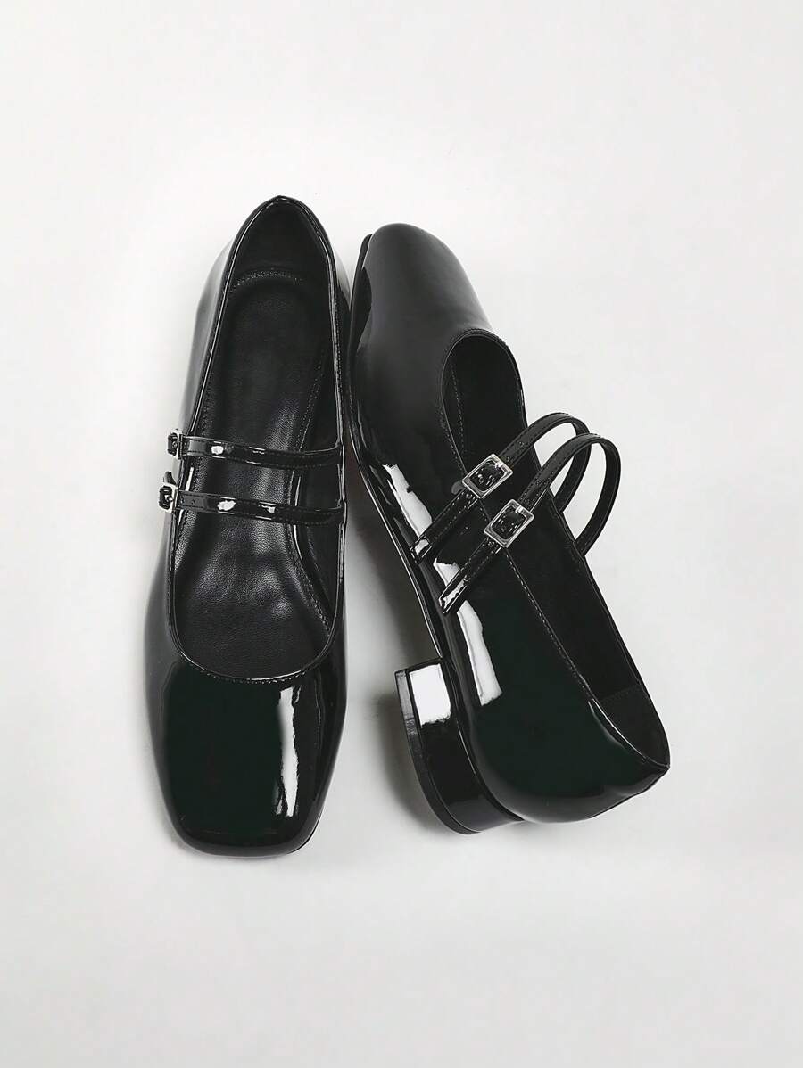 Solezae Women's Elegant Round Toe Patent Pu Mary Jane Flats Summer Shoes Spring Shoes Spring Break Easter Prom Heels Wedding Shoes Mother's Day Present For Christmas - Black - View 1