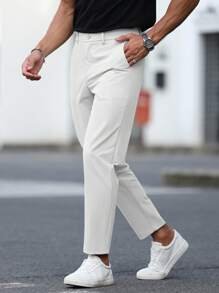 Manfinity Mode 男士纯色口袋直筒休闲/商务白色裤子