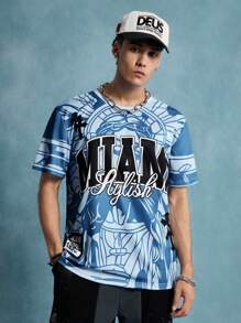ROMWE MEN Prep Men's Round Neck Slogan Printed Casual Short Sleeve T-Shirt