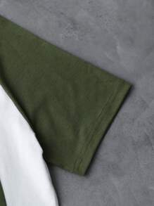 Tween Boy Colorblock Graphic Print Short Sleeve T-Shirt And Elastic Waist Shorts Set - Army Green - View 7