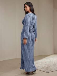 Veilorie Vestido plisado con nudo a la cintura de unicolor elegante para mujer, modesto para primavera y otoño