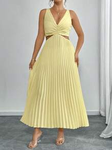 Elenzga Robe plissée dos nu de couleur unie élégante pour grande taille, pour l'été