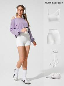 GLOWMODE Sanfte, hautfreundliche, verwaschen Crop Off-Shoulder Rippensaum Manschetten Sweatshirt, Alltags Lässig Kleidung