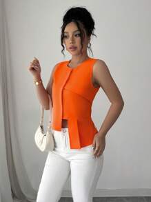 Elenzga 引人注目的不对称橙色无袖夏季背心