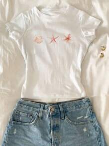 Camiseta de manga corta y cuello redondo para niñas preadolescentes, de moda para el verano
