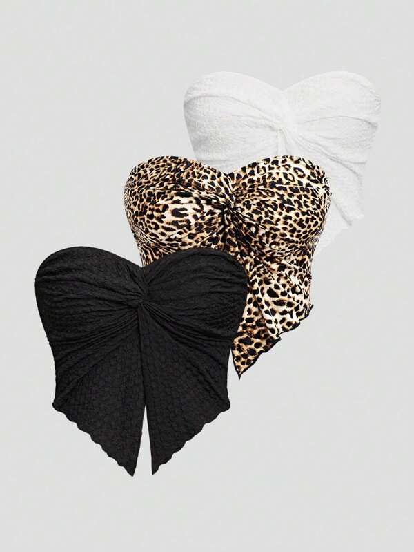 Sweetra Top bustier răsucit cu imprimeu leopard la modă de vară pentru femei
