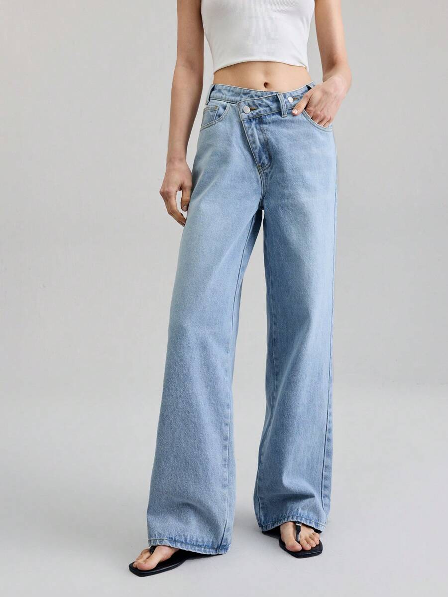 Ontre 2025秋冬女装，女士秋冬装，返校装，万圣节，圣诞节，商务休闲装，复古端庄优雅百搭基础款，纳什维尔服装，女士不对称腰部口袋休闲牛仔裤