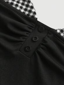 SHEIN MOD Black & Plaid False Two-Tone Layered Cami Top With Front Button Detail - Perfect For Dates, Parties, And Outings | Retro, Old Money, And Preppy Style | Cute School, Y2K Millennium Fashion, Vacation Woman, Boho Women's, Country Concert, Rave Festival, Brunch For Women, Beach Vacation, European Summer.Cute Summer Tops - Black - View 3