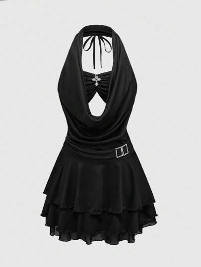 J-Fashion Y2K Vintage Kleid mit plissierter Taille, weitem Ausschnitt und ärmelloser Mini-Silhouette für Frauen