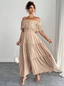 Elenzga Vestido informal de vacaciones romántico con un hombro y ribete de volantes para talla grande